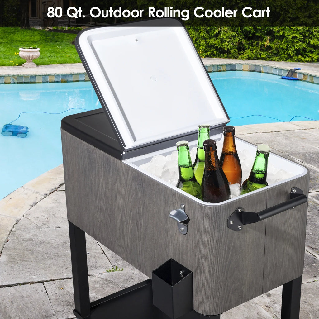 EasingRoom Iron Spray Plastic Patio Cooler Cart with Tray Cooler with Shelf Green