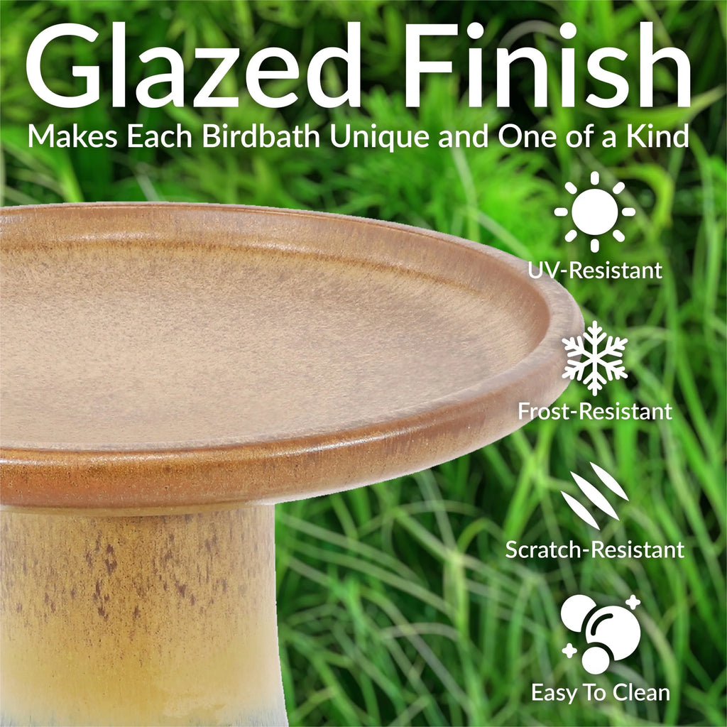 Sunnydaze Freestanding Ceramic Outdoor Bird Bath, Glazed, UV-Resistant Galaxy Blue Finish