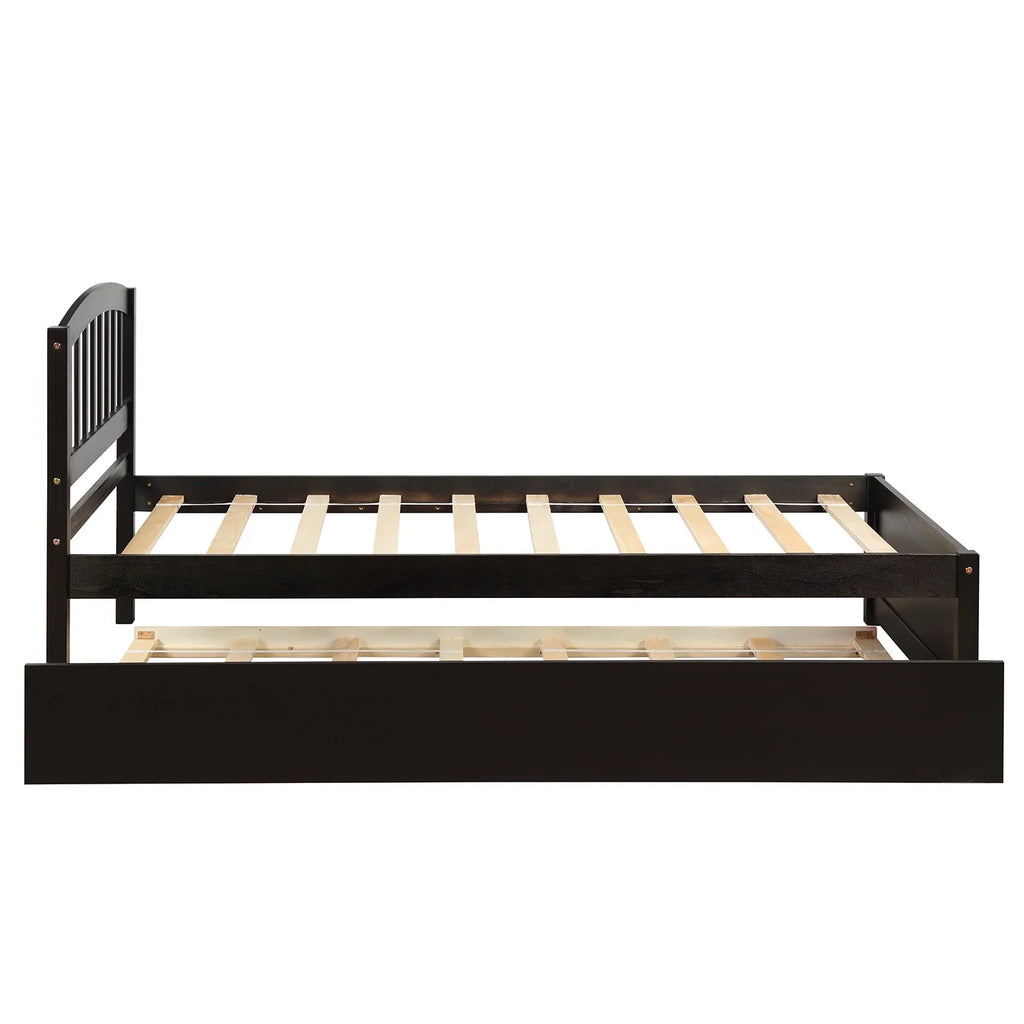 Aukfa Twin Platform Bed with Trundle - Trundle Bed with Headboard for Kids Teens - White