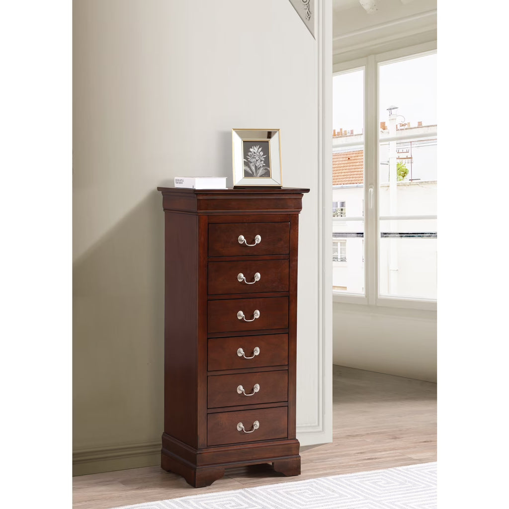 Glory Furniture Louis Phillipe 7 Drawer Lingerie Chest in Cherry