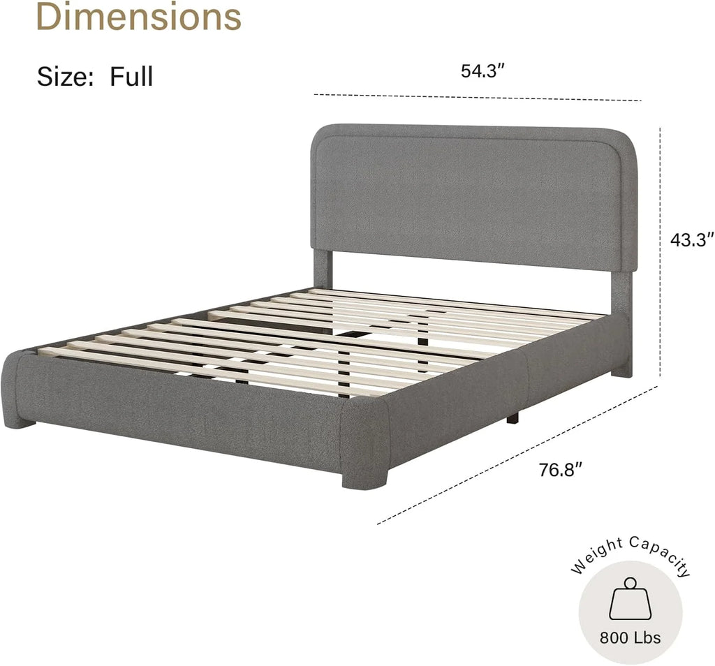 4 EVER WINNER Twin Size Bed Frame, Modern Bed Frame with Headboard, Boucle Fabric Upholstered Bed Frame, Soft Curved Headboard, Cream