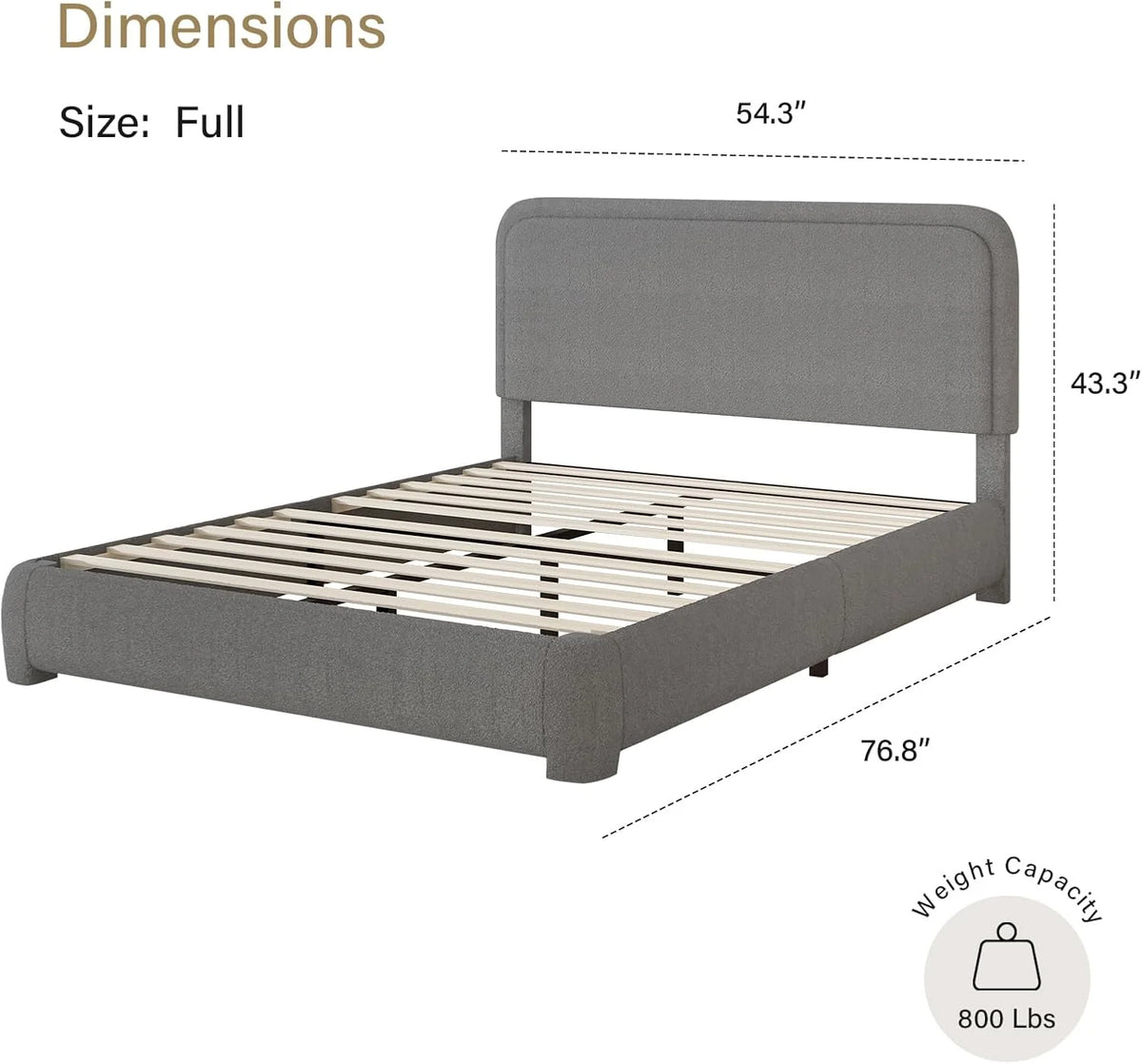 4 EVER WINNER Twin Size Bed Frame, Modern Bed Frame with Headboard, Boucle Fabric Upholstered Bed Frame, Soft Curved Headboard, Cream