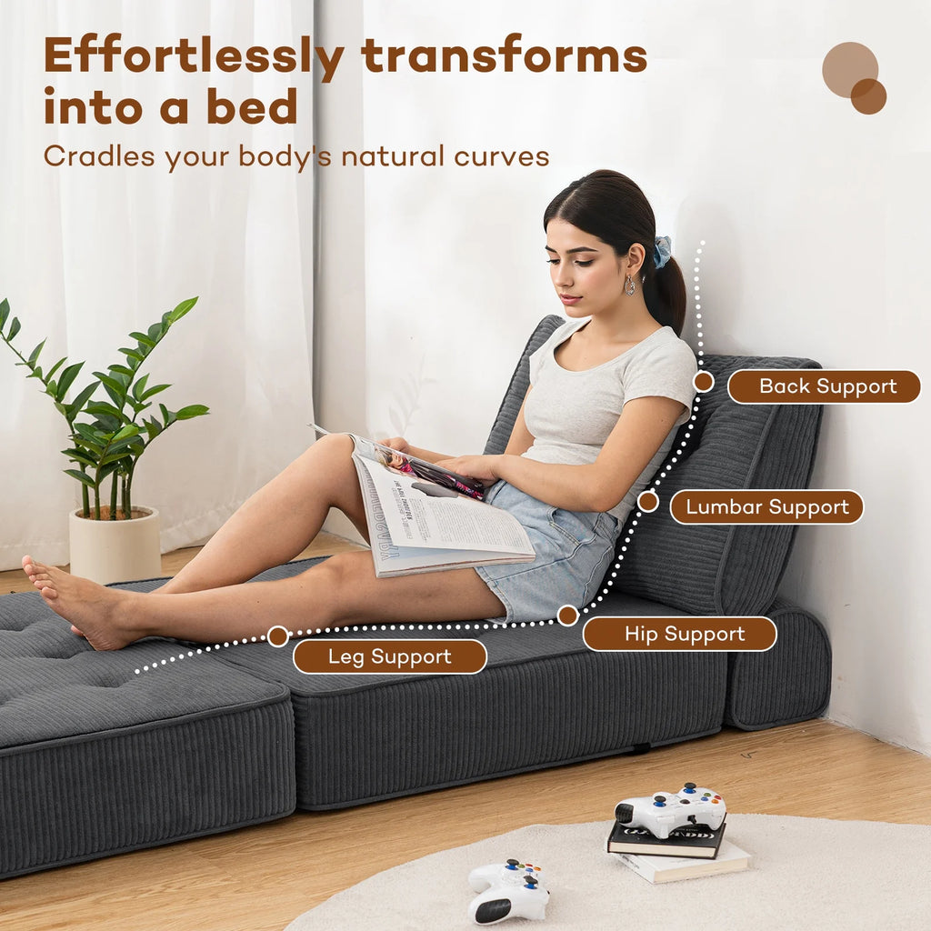 Hommpa Folding Sofa Bed Foldable Couch Bed Convertible Futon Chair with High Density Foam Filling with Pillow for Adult,Comfort chair bed for Living Room Bedroom,Gray,Single
