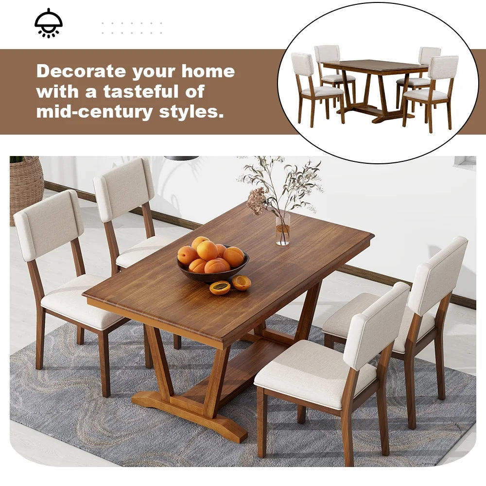 5 Piece Dining Table Set, Atumon Dining Table Set for 4, Wood Dining Room Set with 1 Table and 4 Upholstered Chairs, Farmhouse Dining Table Set for Kitchen Dining Room Apartment, Natural