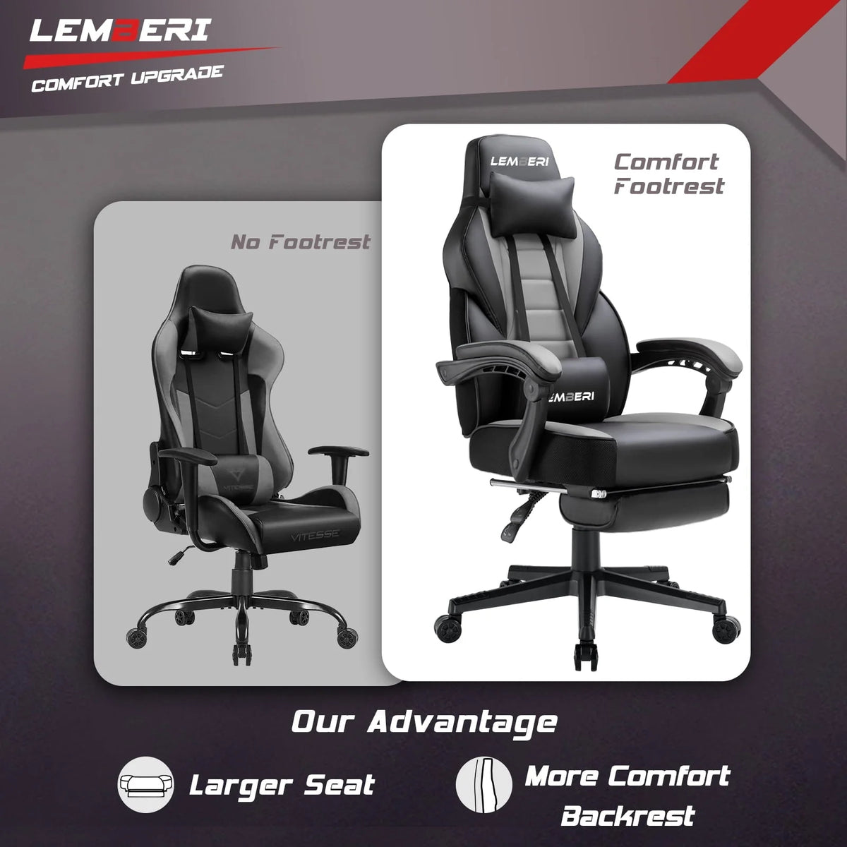 Waleaf Gaming Chair with Lumbar Massage, Ergonomic Gamer Gear Gaming Chair with Footrest