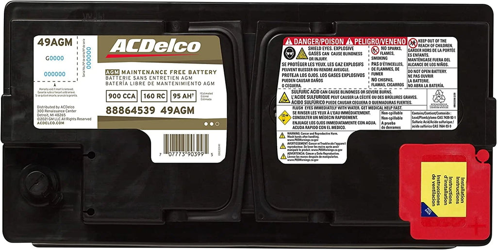 ACDelco AGM Automotive BCI Group 49 Battery 49AGM 12 Volts