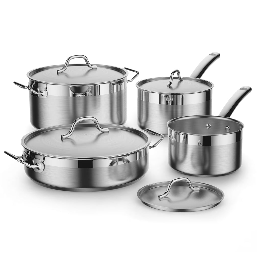 Cooks Standard Kitchen Cookware Sets Stainless Steel, Oven Safe Professional Pots and Pans Include Saucepan, Saut�� Pan, Stockpot with Lids, 8-Piece, Silver
