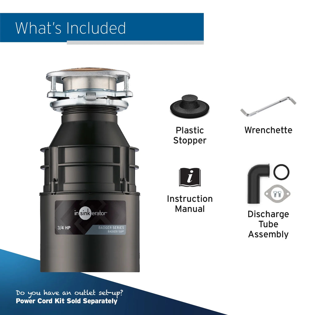 InSinkErator Badger 5XP, 3/4 HP Continuous Feed Kitchen Garbage Disposal, Badger Series