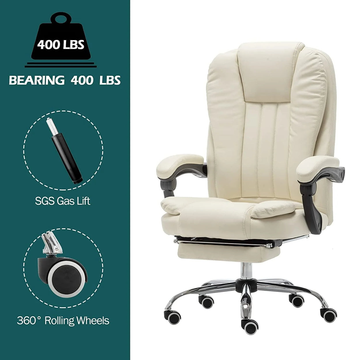 Mellcom Massage Office Chair, Pu Leather Executive Computer Gaming Chair, Beige