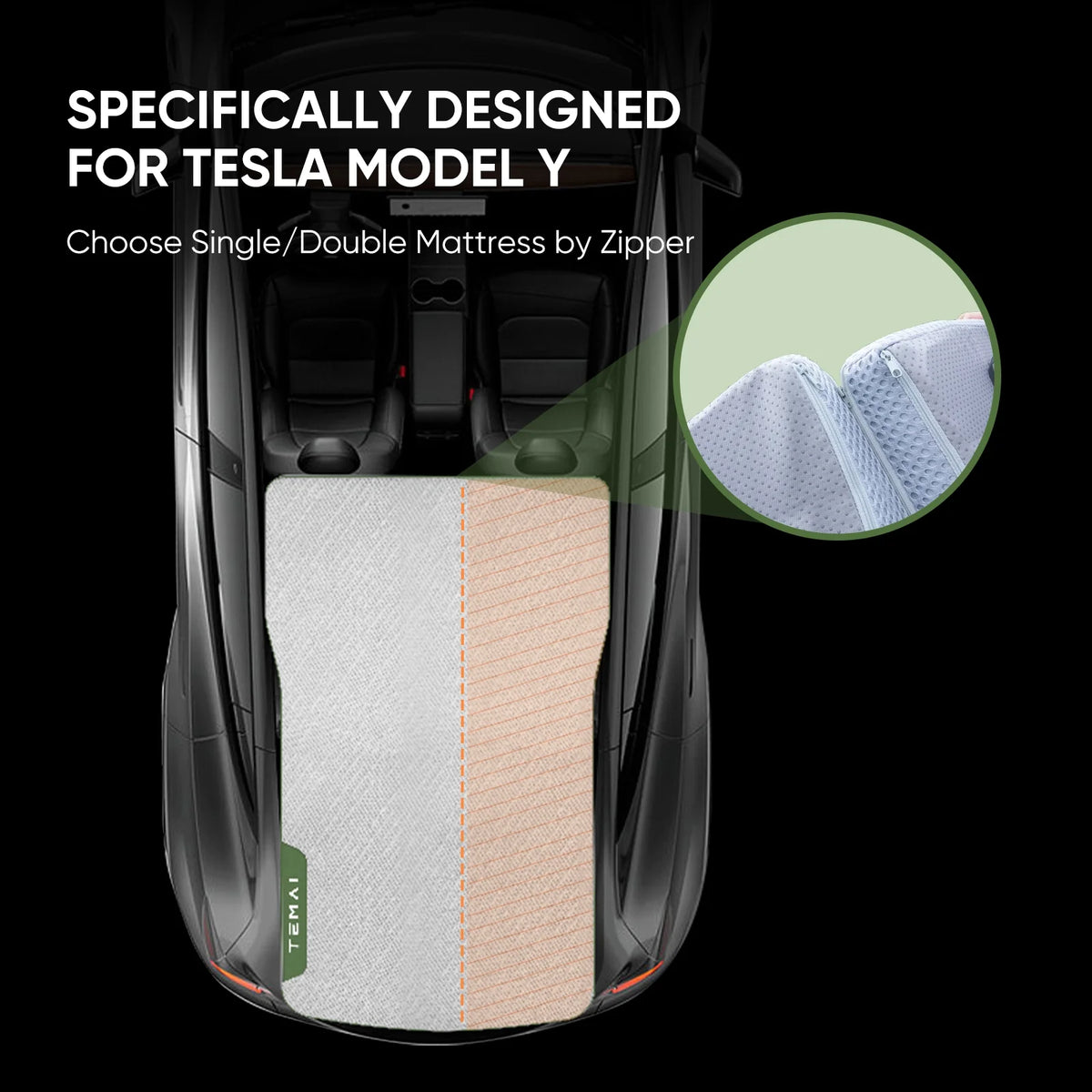 Tesla Model Y Camping Mattress, Slow-Rebound Memory Foam Mattress for Tesla Model Y, Mid-Large SUV Sleeping Pad with Single/Double Mode, 4 Seasons Use