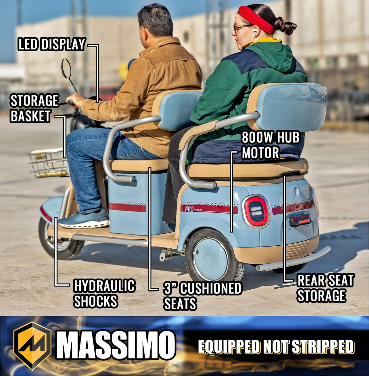 Massimo MGC E-Trike 3-Wheel Electric Cart �C 17 MPH, 2-Seater Adult Scooter �C Blue