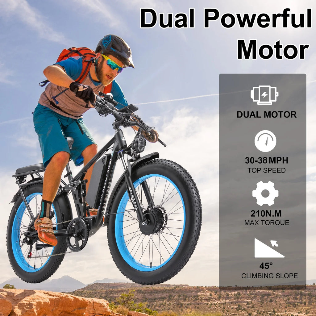 KAIJIELAISI Electric Bike for Adults,AWD Ebikes Dual Motor Peak 6000W, 26'' Fat Tire bikes with 52V 26AH Battery Hydraulic Brake Electric Bicycle, 7 Speed Mountain EBike UL 2849.