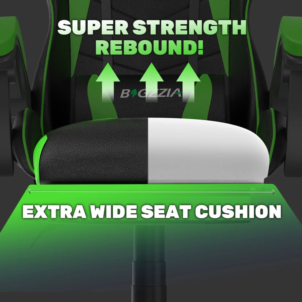 Bigzzia Gaming Chair Office Chair, Ergonomic Game Chair with Height Adjustable Headrest and Lumbar Support for Adults Teens, Black & White