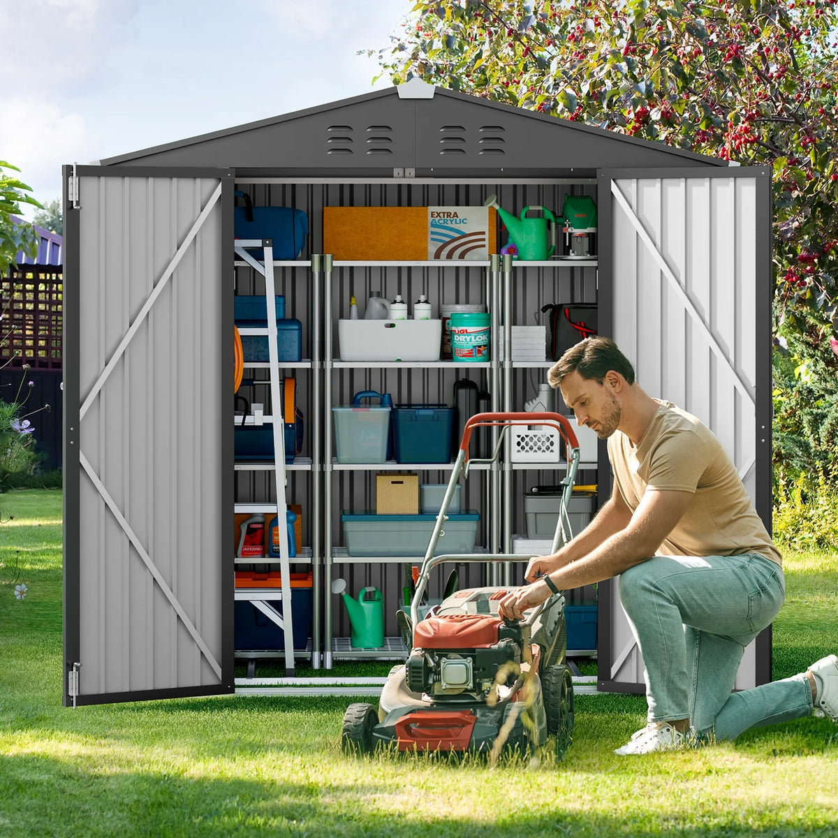 Lofka 6 x 4ft Shed and Outdoor Storage , Durable Metal Garden Shed  with Lockable Door, Weather-Resistant Steel Tool Shed for Backyard, Patio, Grey