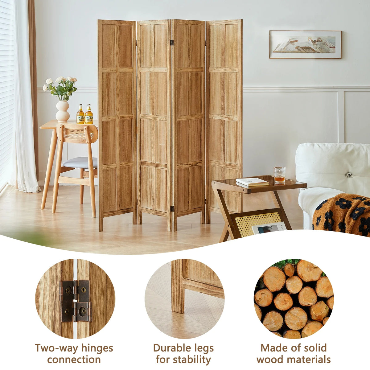 Aletheiawu 4 Panel Room Divider Wall and Folding Privacy Screens��No Installation Required��White