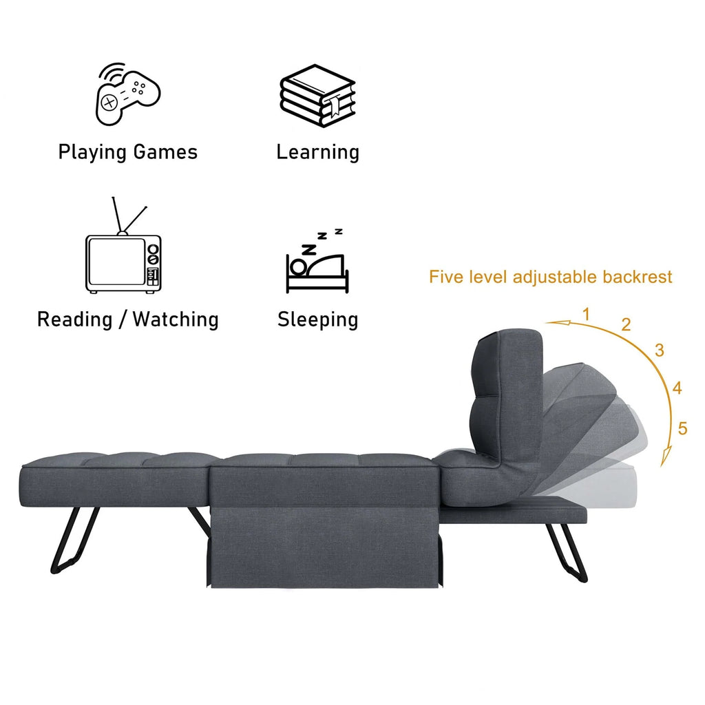 Aukfa 36" Wide Folding Chaise Futon Convertible Sofa Bed, Ottoman, Adjustable Backrest, Linen, Gray