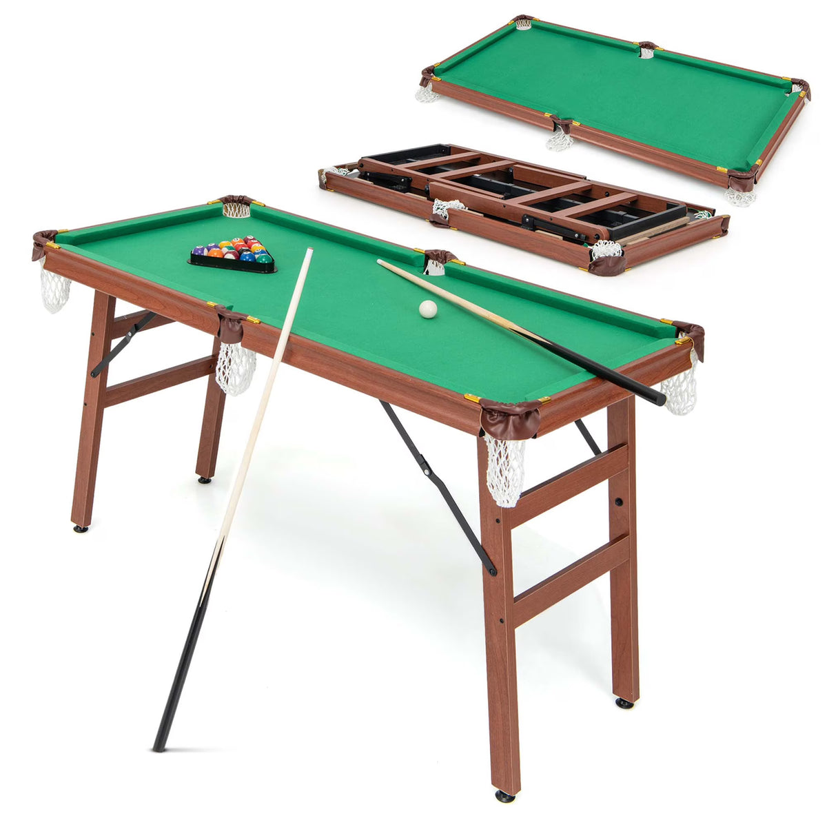 Costway Folding Pool Table Set with Foldable Legs Adjustable Foot Levelers 2 Cues 2 Chalks