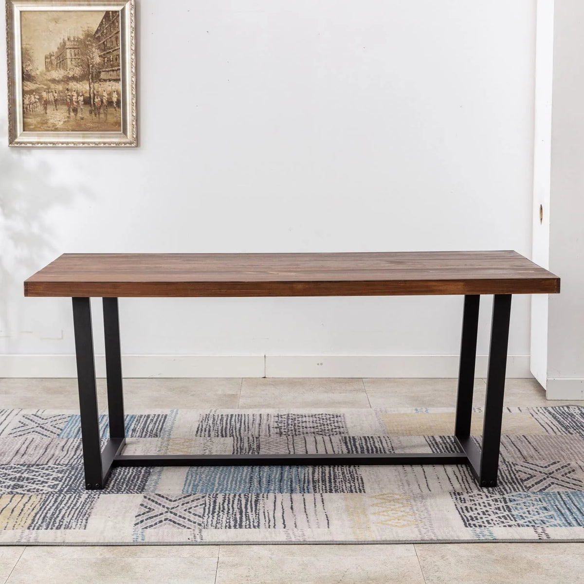 ChVans Dining Table for 4-6 Person, Rustic Farmhouse Solid Wood Dining Table with Metal Frame for Kitchen Meal(Brown-72 in Dining Table)