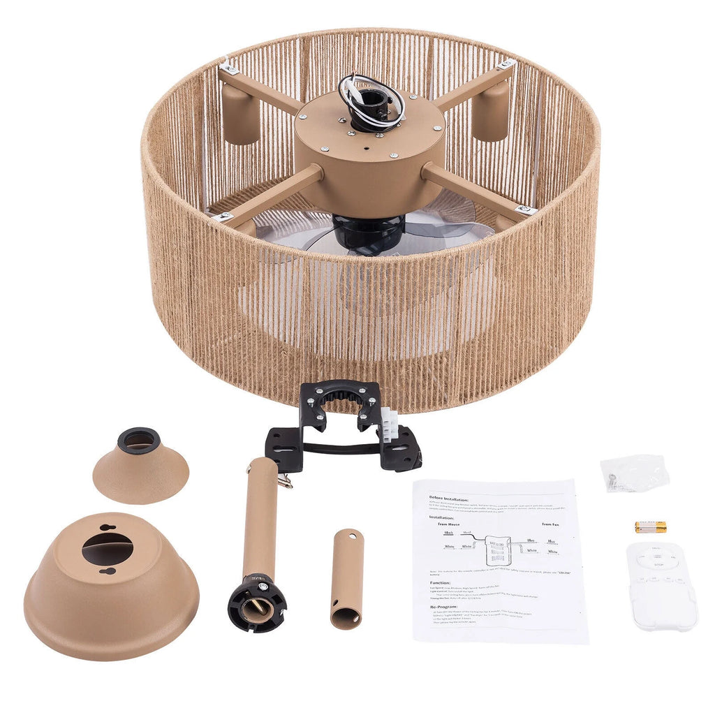 Caged Ceiling Fan Light 6 Speeds Living Room Chandelier Hanging Lamp with Remote
