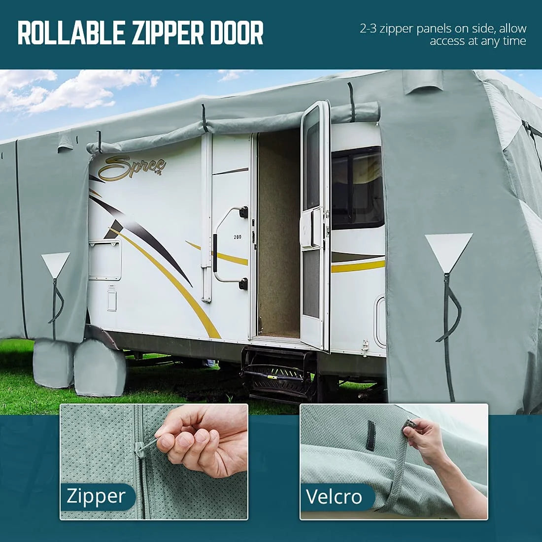 KING BIRD Upgraded Travel Trailer RV Cover, Extra-Thick 5 Layers Anti-UV Top Panel, Deluxe Camper Cover, Fits 27'- 30' RV Cover -Breathable, Water-Repellent, Rip-stop with 2Pcs Straps & 4 Tire Covers