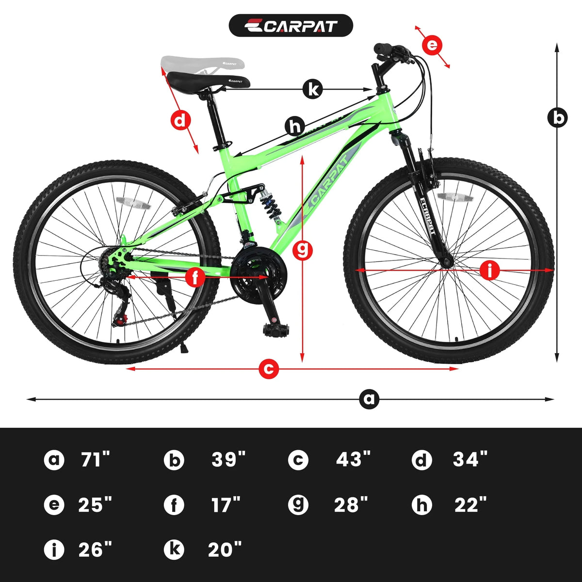 Full Suspension Mens Mountain Bike, 26 inch Bike for Men Women, Green