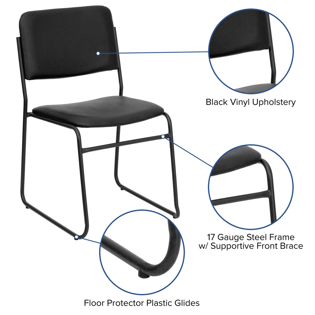 Flash Furniture Hercules Series Adult High-Density Vinyl Sled Base Stack Chairs, Set of 5, Black