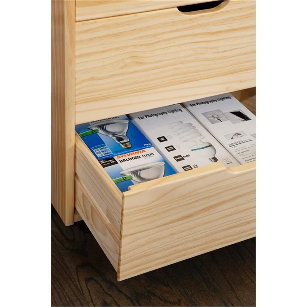 Linon Callie Eight Drawer Rolling Storage Cart in Natural Stained Wood