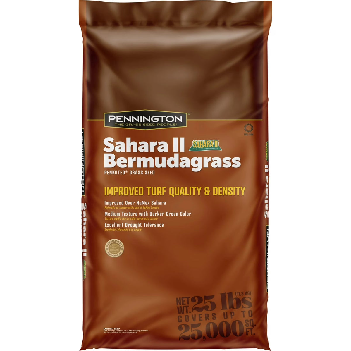 Pennington Sahara II Bermudagrass Penkoted Grass Seed 25 lb, Full Sun, Heat Tolerant