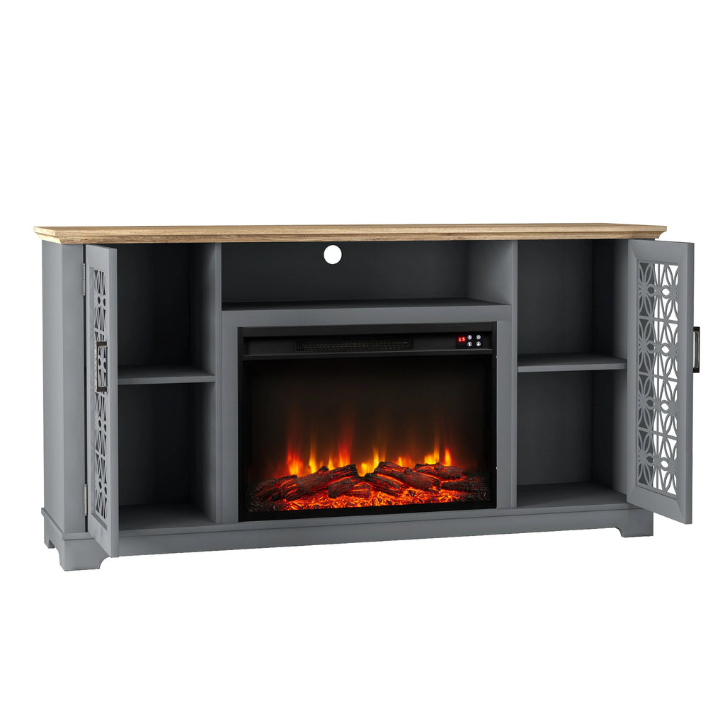FESTIVO Farmhouse TV Stand with Electric Fireplace for up to 65" TVs -Grey