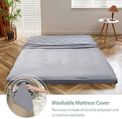Japanese Floor Futon Mattress King Size, Floor Bed for Adults, Roll Up Folding Mattress, Diamond Patterned Japanese Futon Bed, Dark Grey