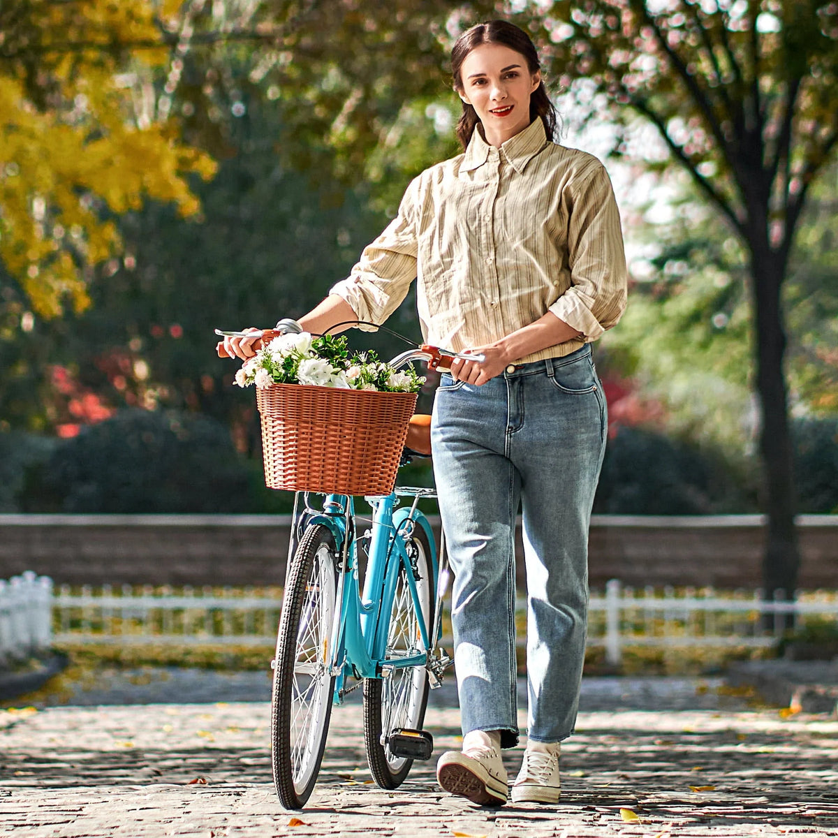 Viribus Women's Comfort Bike 24 Inch Hybrid Bike with Carbon Steel Frame V Brakes Teal