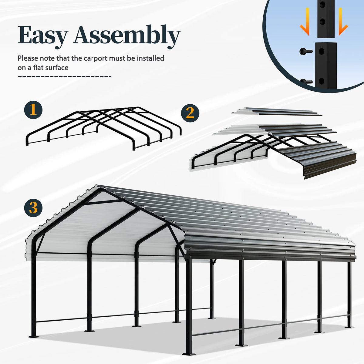 Walsunny 12X20 FT Carport, Outdoor Heavy Duty Carport Canopy with Galvanized Steel Roof, Metal Carport Extra Large Garage Car Storage Shelter