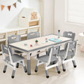 Twister.CK Kids Table and Chairs Set, Height Adjustable Toddler Table and 6 Chair, Multi-Activity Table with Graffiti Desktop for Ages 2-10, Children Activity Table for Daycare, Classroom, Home, Gray