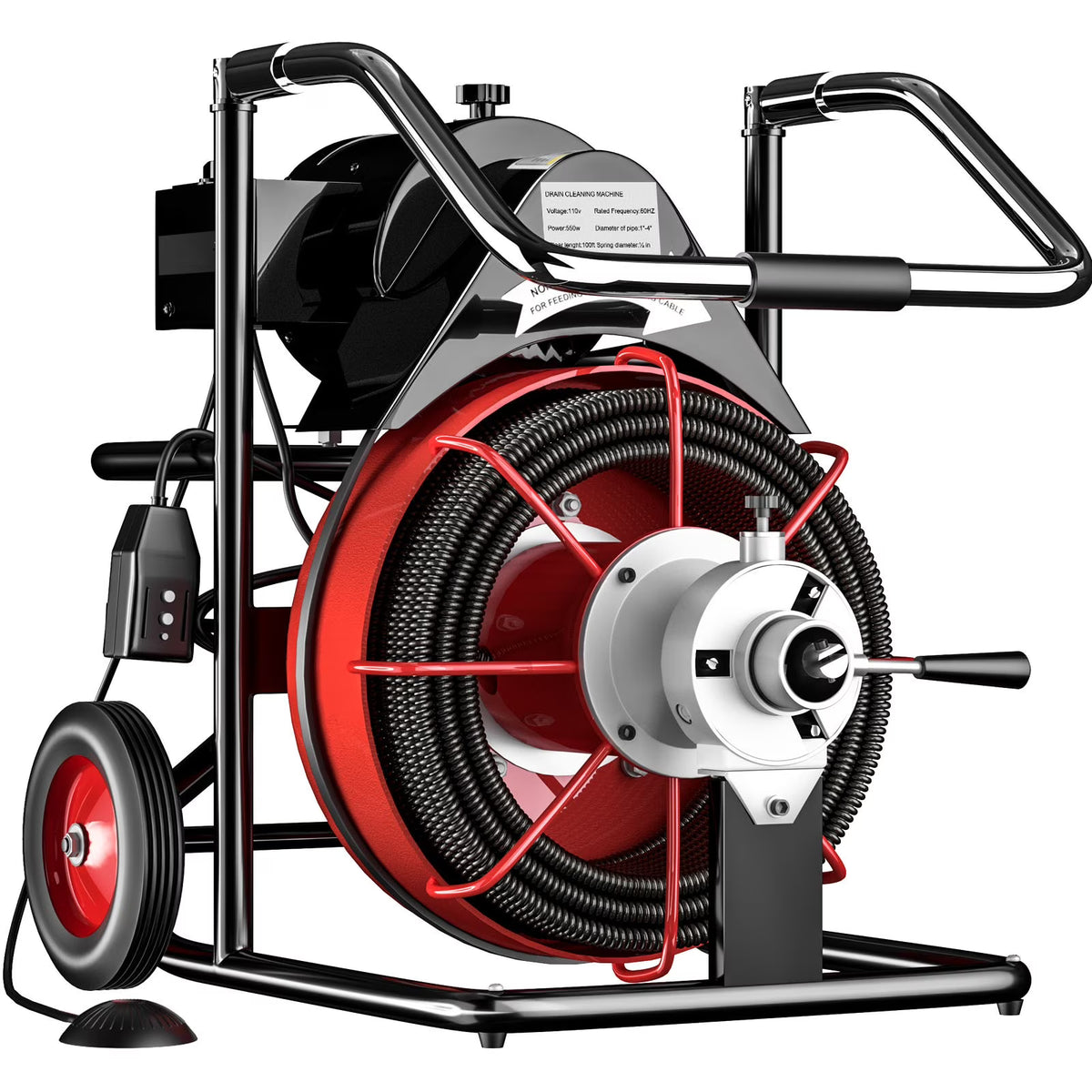 BENTISM Drain Cleaner Machine 100 ft x 1/2 in Drain Cleaning Machines 550W Electric Drain Auger 1700 r/min for 2" to 4" Pipes Electric Drain Snake Sewer Snake Drill