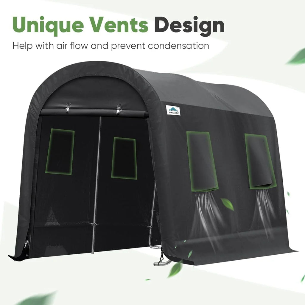 ADVANCE OUTDOOR 10x15 ft Shelter Storage Shed Steel Metal Round Roof Anti-Snow Portable Garage Carport for Motorcycle, Boat, or Garden Tools with 2 Roll up Doors & Vents, Gray