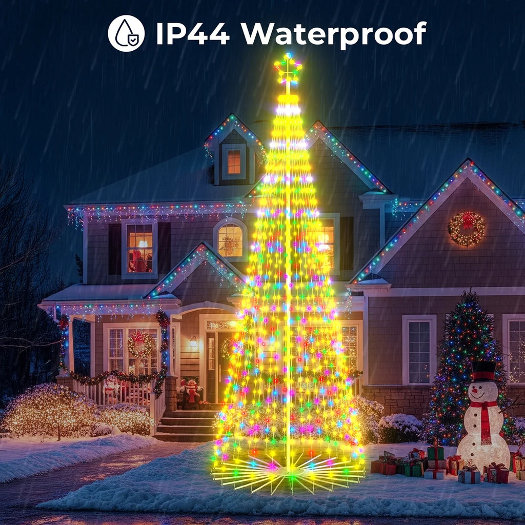 8FT 191 LED Christmas Cone Tree Smart Light with 58 Modes DIY Timer Remote Dimmable Artificial Christmas Tree for Porch Yard Patio Indoor Outdoor Xmas Holiday Decor