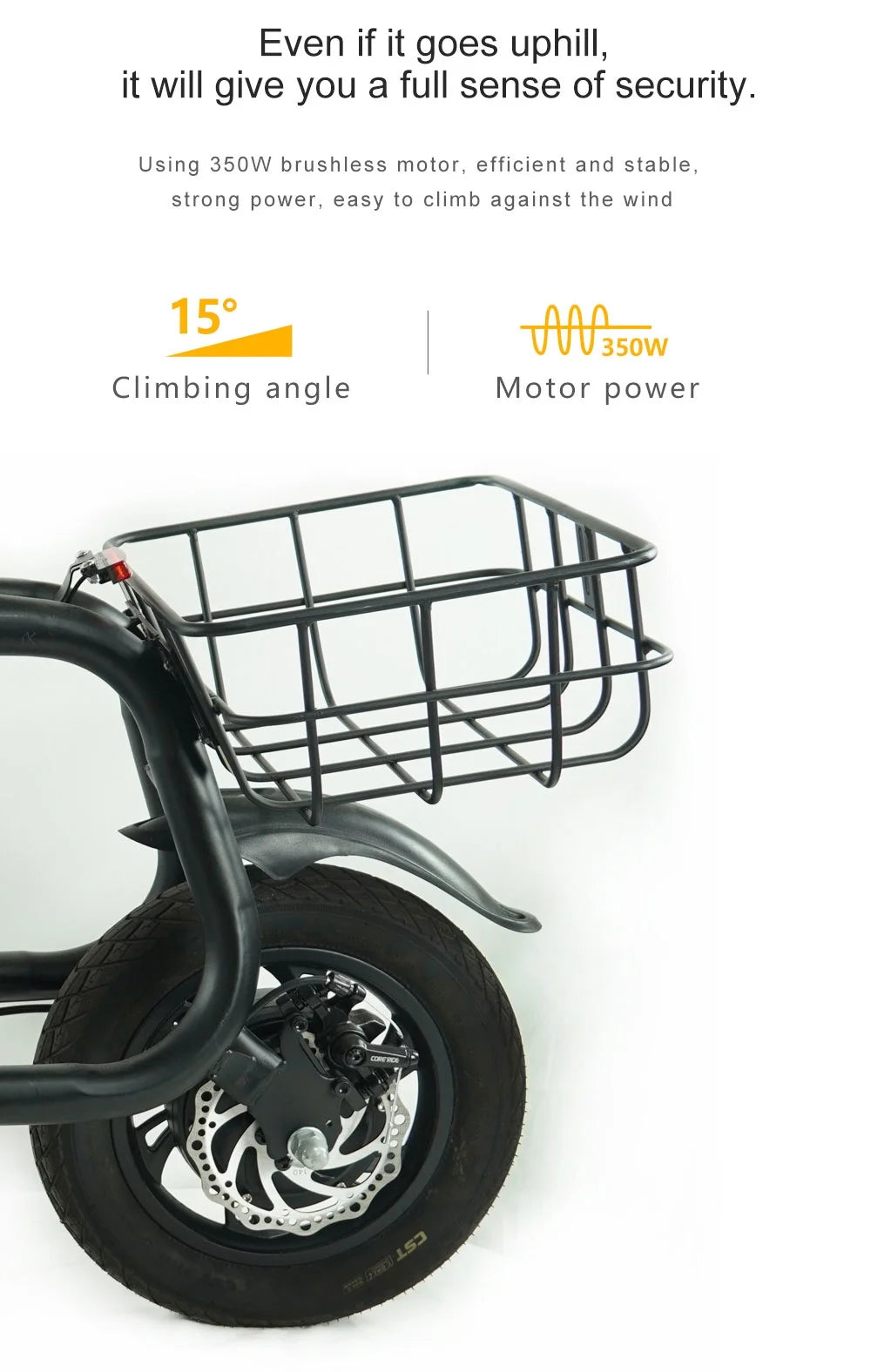 Electric Scooter Adult with Seat, 12 inch Tires 350W Motor Foldable E-Bicycle with Basket Dual Disc Brakes
