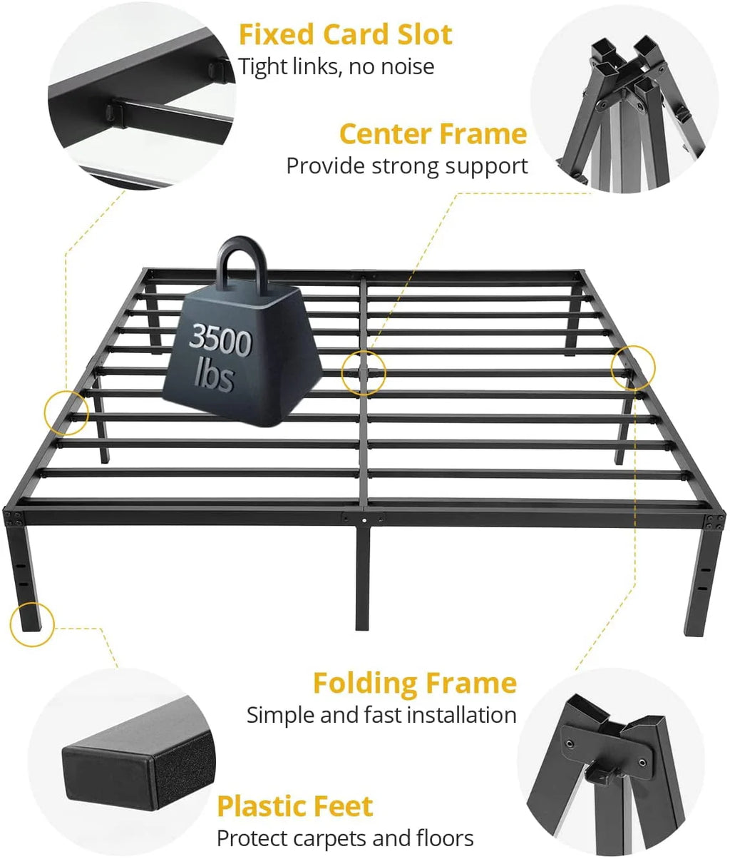 Tatago 16 inch Heavy Duty Full Bed Frame with Storage, 3500 lbs Max Weight Capacity Metal Platform, No Box Spring Needed