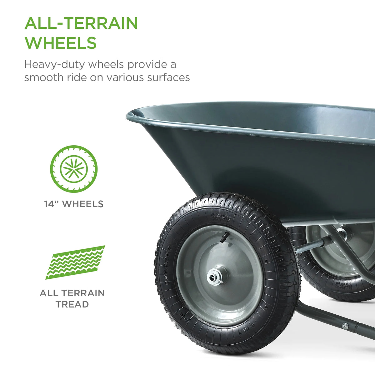 Best Choice Products Dual-Wheel Home Wheelbarrow Yard Garden Cart for Lawn, Construction - Green