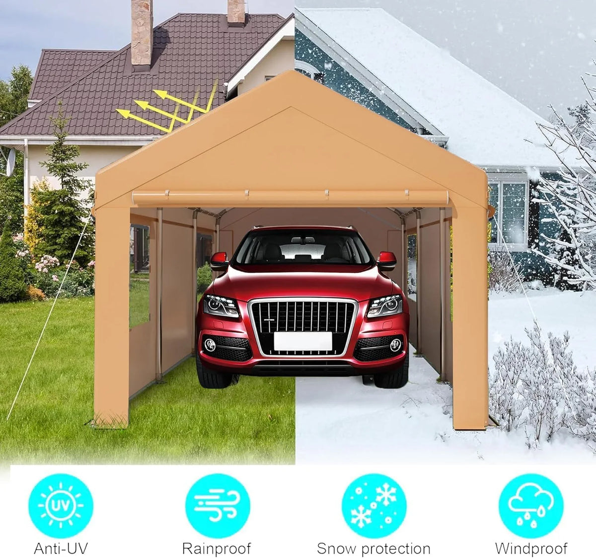 Carport,10x20 ft Heavy Duty Carport with Roll-up Windows,Portable Garage with Sidewalls,Car Canopy,All-Season Portable Garage for Car Boat Truck Motorcycle Parties