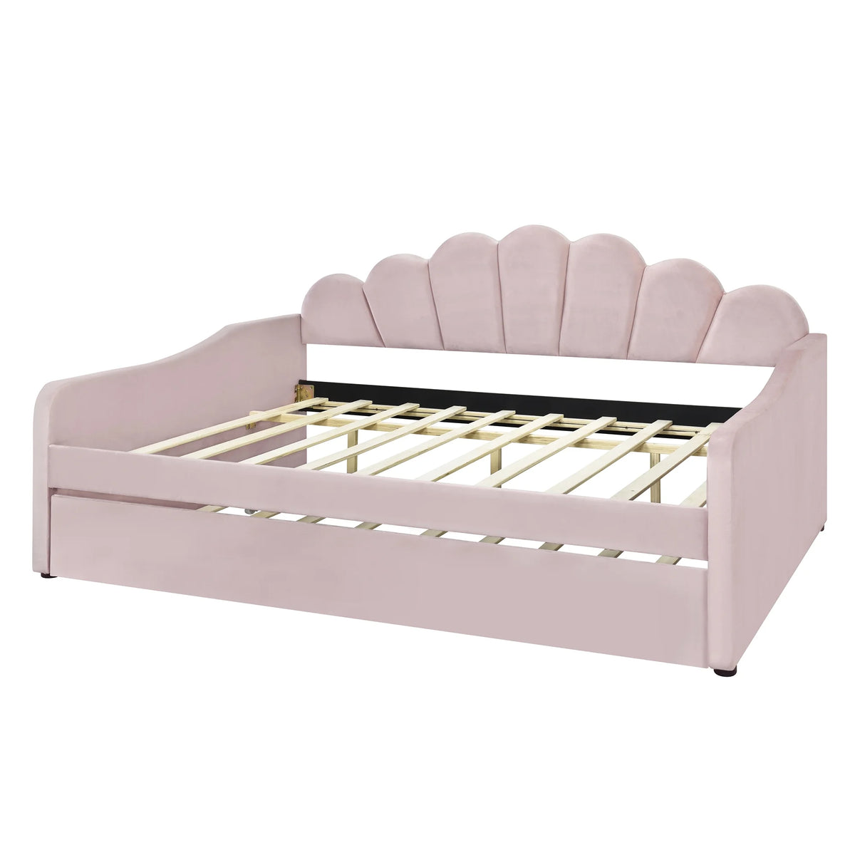 EUROCO Upholstery Full Size Platform Bed, Upholstered Daybed with Headboard and Trundle, Beige