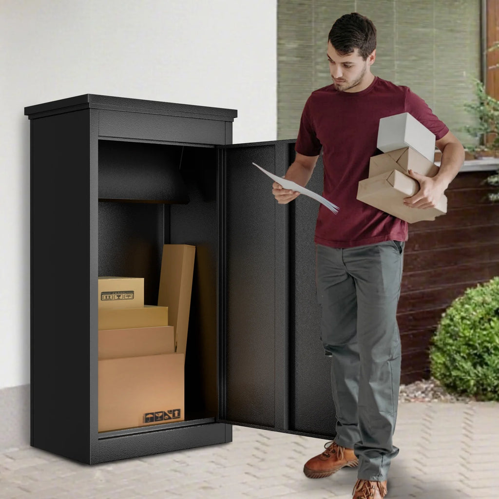Gaonala Steel Package Delivery Box 19.6x14.4x44.9in Lockable Anti-Theft  Weather-Resistant Extra Large Mailbox For Porch Curbside Black