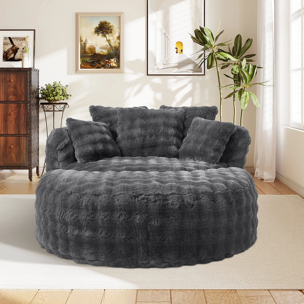 Wiilayok 58'' Oversized Chaise Lounge Chair Indoor,Thickened Backrest Sleeper Sofa Couch with Soft Pillows for Living Room, Gray