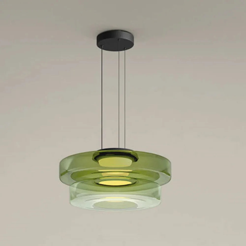 Arturesthome Contemporary Multi-Layer Clear Glass Pendant Lighting, Amber/Green/Grey