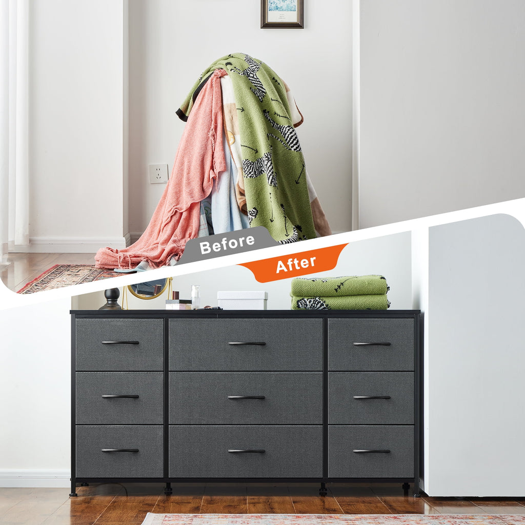 Wide Dresser TV Stand with 9 Drawers Dresser for Bedroom Chests of Drawers for Living Room, Black