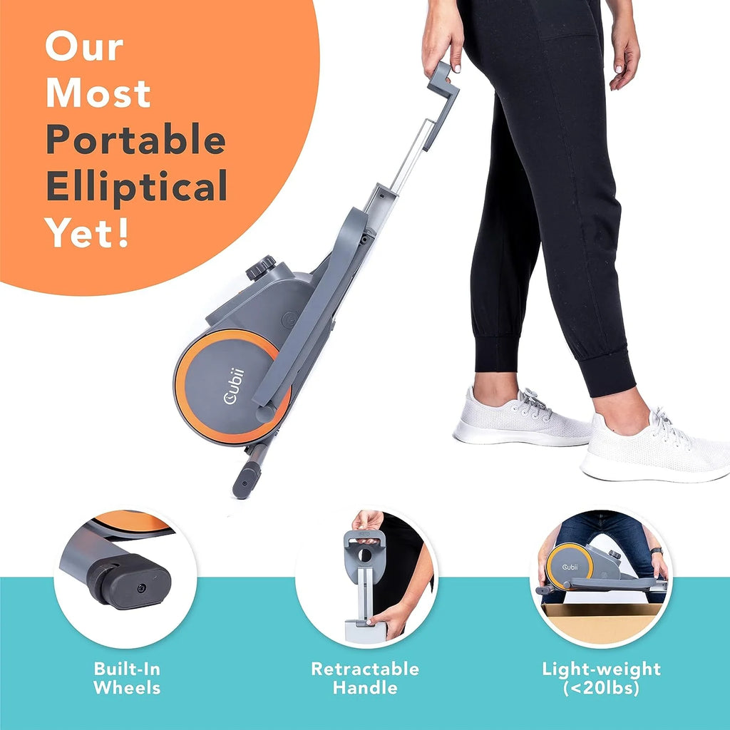 Cubii GO Aqua - Ultra Portable Under Desk Elliptical, Foot Pedal Exerciser Machine with Built-in Wheels, Easy Retractable Handle, Large LCD Fitness Tracker, Adjustable Resistance Levels