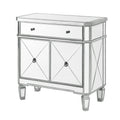 Powell Deville 2-Door Single Drawer Indoor Console Table with Shelves, Mirrored Surfaces and Luxe Silver Wood