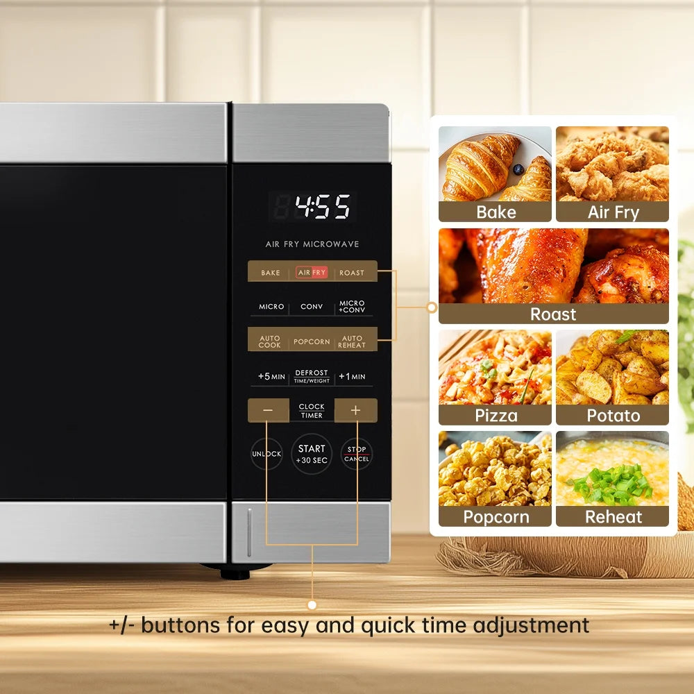Galanz 0.9 Cu ft Air Fry Countertop Microwave, 900 Watts, Stainless Steel, New