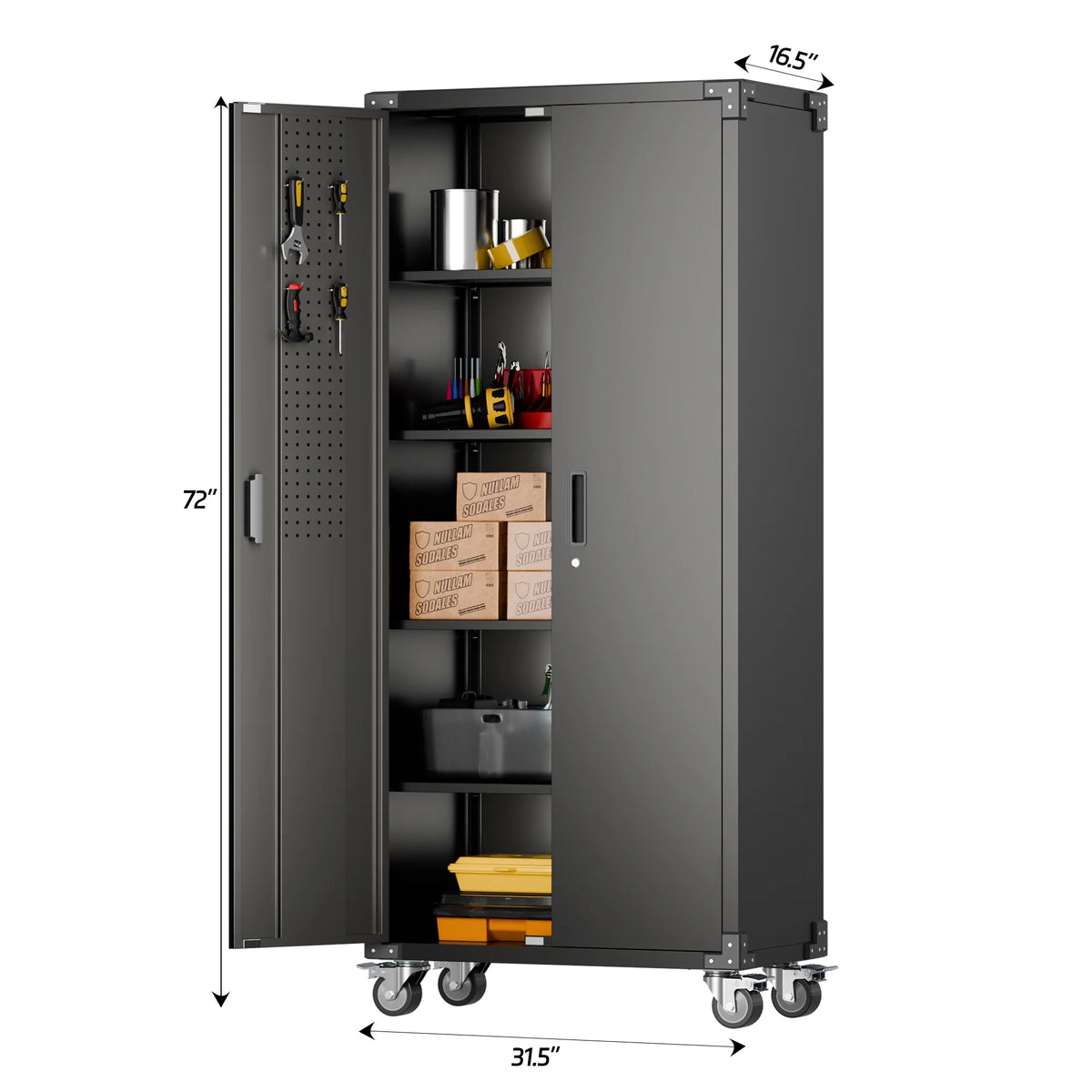 Aobabo Metal Storage Cabinet with Lock,Garage Storage Cabinet with Wheels,72In Steel Storage Cabinet for Garage Home Storage, Black Required-Assembly