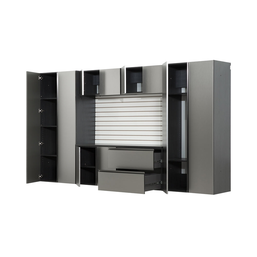 7-Piece Storage Cabinet Set, Modern Style Kitchen Furniture Set with Stand Cupboard and Console Table, Wall-Mounted or Free-standing Cabinet Set for Living Room, Kitchen, Dark Gray